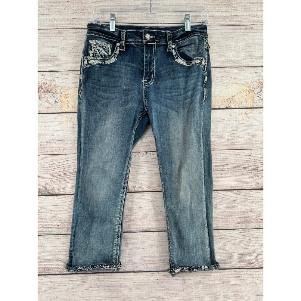 Grace LA Embroidered Cropped Jeans Womens 29 Blue‎ Medium Wash Denim